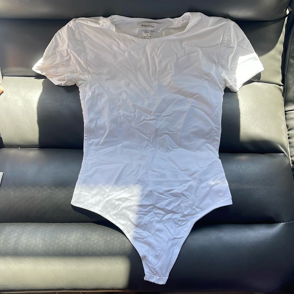 Aritzia Bababton White Short Sleeve Bodysuit